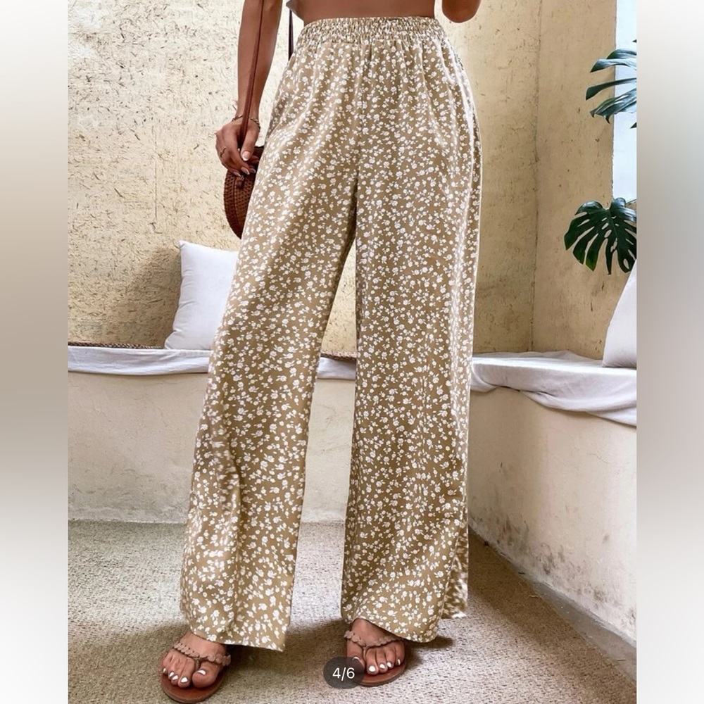 Ditsy Floral Print Wide Leg Pants - S